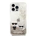 Karl Lagerfeld Liquid Glitter Silicone Case Karl and Choupette Protector iPhone 14 Pro Max Compatibility - Gold