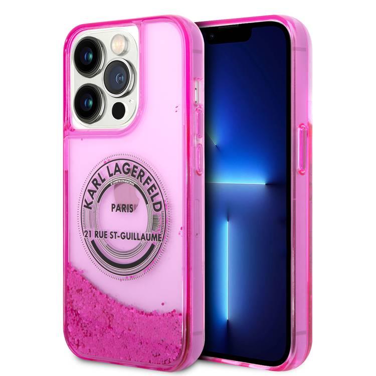 Karl Lagerfeld Liquid Glitter Case Silicone Round RSG Logo Ultra-Thin iPhone 14 Pro Max Compatibility - Pink