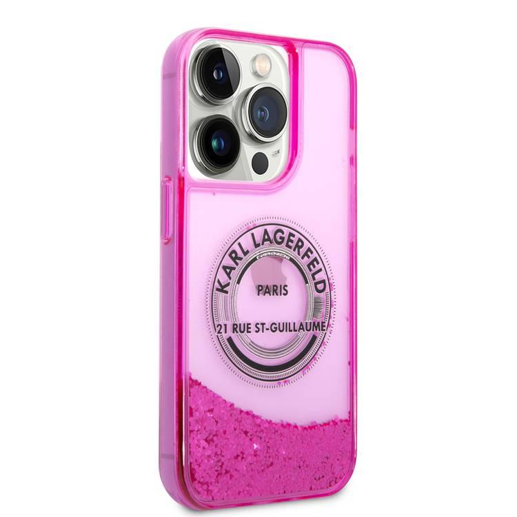 Karl Lagerfeld Liquid Glitter Case Silicone Round RSG Logo Ultra-Thin iPhone 14 Pro Max Compatibility - Pink