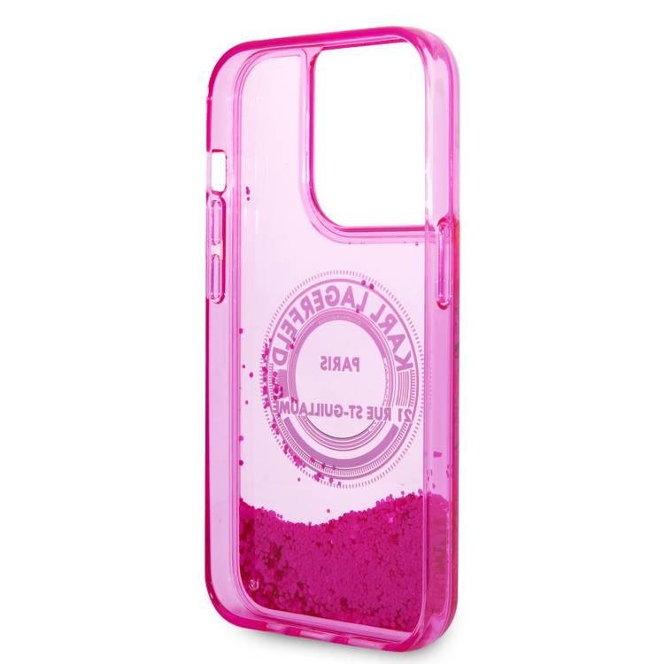 Karl Lagerfeld Liquid Glitter Case Silicone Round RSG Logo Ultra-Thin iPhone 14 Pro Max Compatibility - Pink