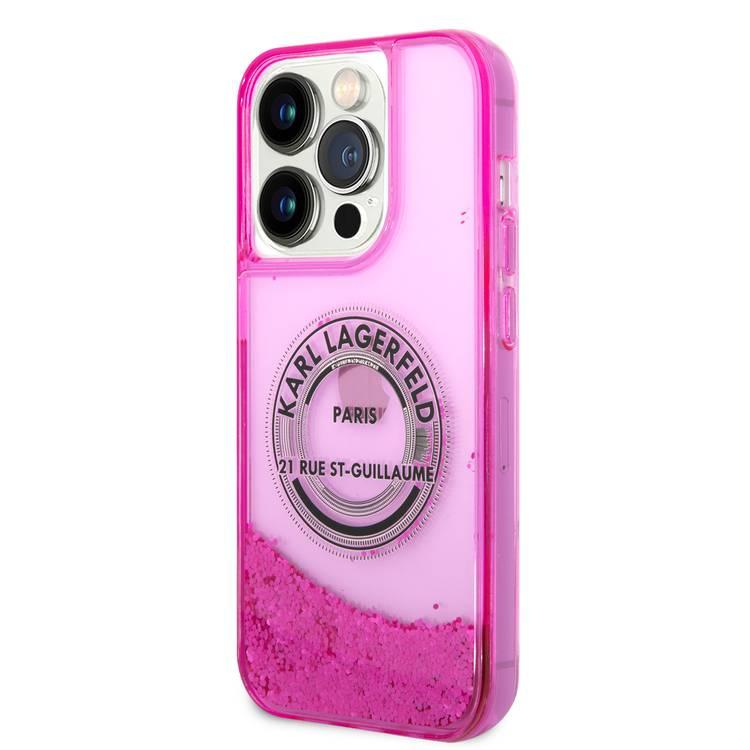 Karl Lagerfeld Liquid Glitter Case Silicone Round RSG Logo Ultra-Thin iPhone 14 Pro Max Compatibility - Pink