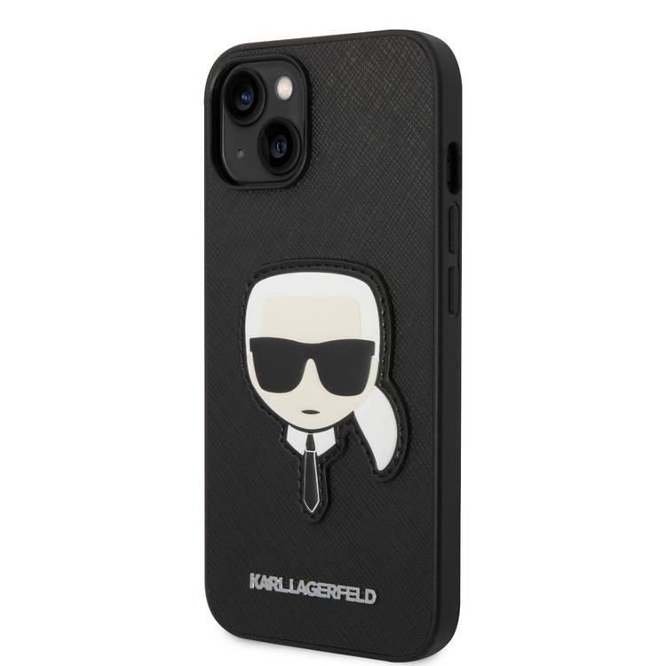 Karl Lagerfeld PU Saffiano Case with Karl Head Patch Ultra-Thin iPhone 14 Compatibility - Black