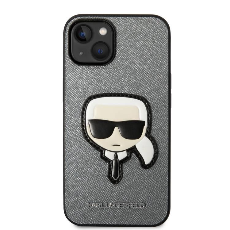 Karl Lagerfeld PU Saffiano Case with Karl Head Patch Ultra-Thin iPhone 14 Plus Compatibility - Silver