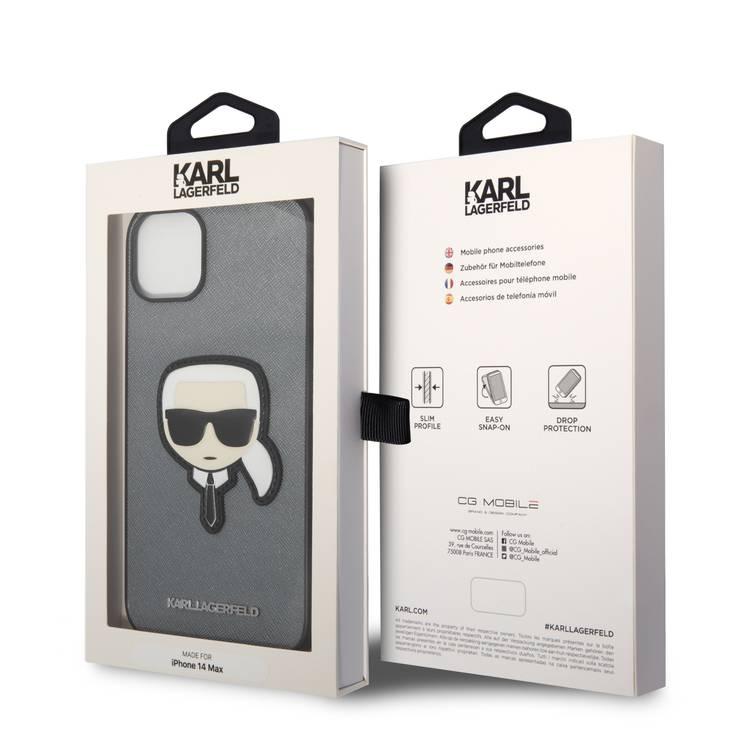 Karl Lagerfeld PU Saffiano Case with Karl Head Patch Ultra-Thin iPhone 14 Plus Compatibility - Silver