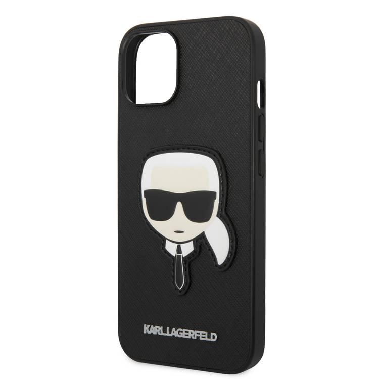 Karl Lagerfeld PU Saffiano Case with Karl Head Patch Ultra-Thin iPhone 14 Plus Compatibility - Black