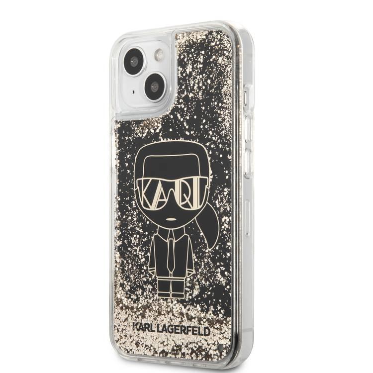 Karl Lagerfeld Liquid Glitter Silicone Case Gatsby Ikonik Protector iPhone 14 Plus Compatibility - Black / Gold