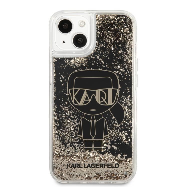 Karl Lagerfeld Liquid Glitter Silicone Case Gatsby Ikonik Protector iPhone 14 Plus Compatibility - Black / Gold