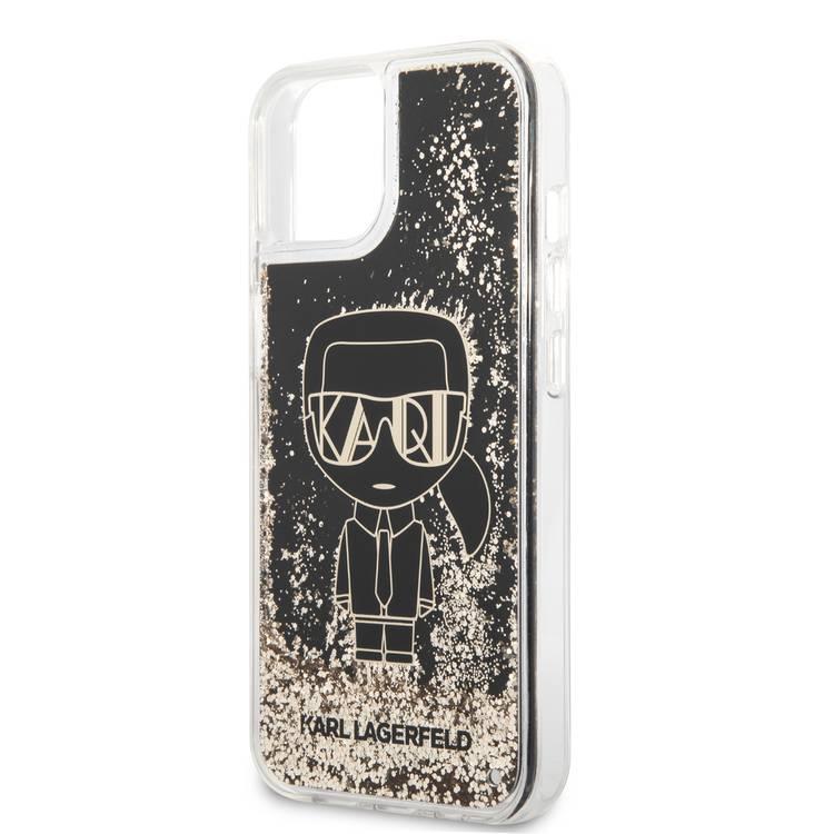 Karl Lagerfeld Liquid Glitter Silicone Case Gatsby Ikonik Protector iPhone 14 Plus Compatibility - Black / Gold