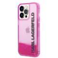 Karl Lagerfeld Liquid Glitter Elong Silicone Case Protector Compatible with iPhone 14 Pro - Pink