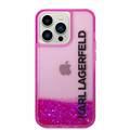 Karl Lagerfeld Liquid Glitter Elong Silicone Case Protector Compatible with iPhone 14 Pro - Pink