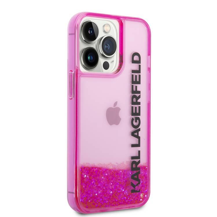 Karl Lagerfeld Liquid Glitter Elong Silicone Case Protector Compatible with iPhone 14 Pro - Pink