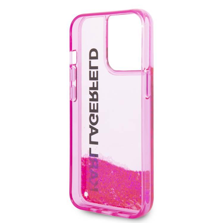 Karl Lagerfeld Liquid Glitter Elong Silicone Case Protector Compatible with iPhone 14 Pro - Pink