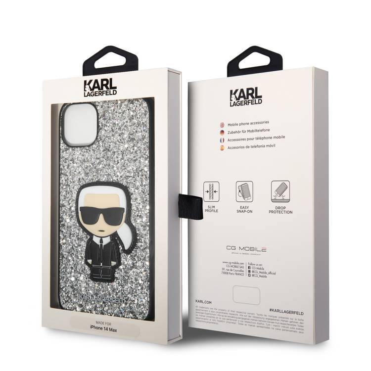 Karl Lagerfeld Glitter Flakes Case with Ikonik Patch Shockproof iPhone 14 Plus Compatibility - Silver