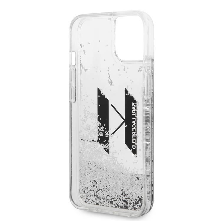 Karl Lagerfeld Liquid Glitter Silicone Case Big KL Logo Protector iPhone 14 Compatibility - Silver