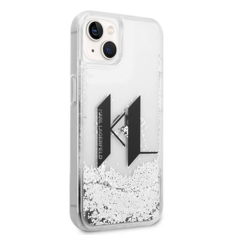 Karl Lagerfeld Liquid Glitter Silicone Case Big KL Logo Protector iPhone 14 Compatibility - Silver