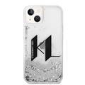 Karl Lagerfeld Liquid Glitter Silicone Case Big KL Logo Protector iPhone 14 Compatibility - Silver