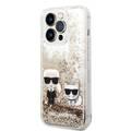 Karl Lagerfeld Liquid Glitter Silicone Case Karl and Choupette Protector iPhone 14 Pro Compatibility - Gold