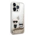 Karl Lagerfeld Liquid Glitter Silicone Case Karl and Choupette Protector iPhone 14 Pro Compatibility - Gold