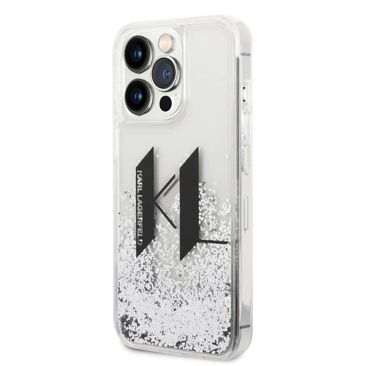 Karl Lagerfeld Liquid Glitter Silicone Case Big KL Logo Protector iPhone 14 Pro Compatibility - Silver