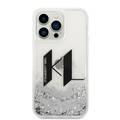 Karl Lagerfeld Liquid Glitter Silicone Case Big KL Logo Protector iPhone 14 Pro Compatibility - Silver