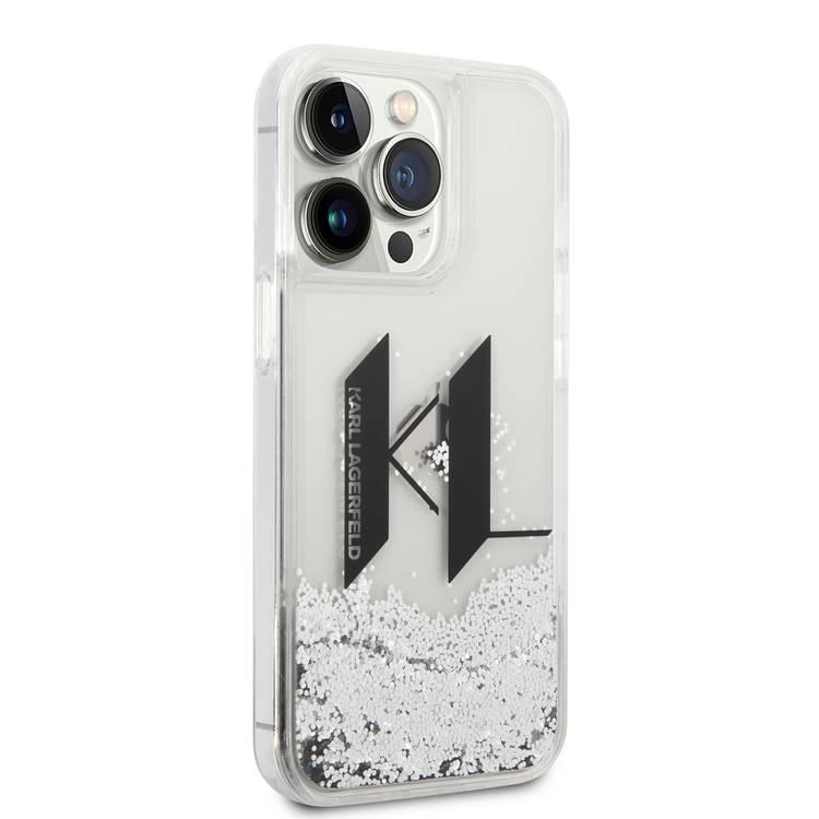 Karl Lagerfeld Liquid Glitter Silicone Case Big KL Logo Protector iPhone 14 Pro Compatibility - Silver