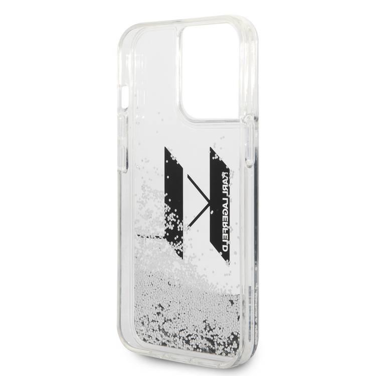 Karl Lagerfeld Liquid Glitter Silicone Case Big KL Logo Protector iPhone 14 Pro Compatibility - Silver