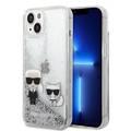 Karl Lagerfeld Liquid Glitter Silicone Case Karl and Choupette Protector iPhone 14 Compatibility - Silver