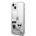 Karl Lagerfeld Liquid Glitter Silicone Case Karl and Choupette Protector iPhone 14 Compatibility - Silver