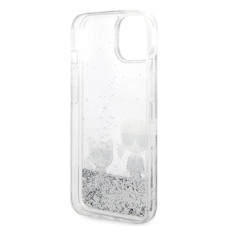 Karl Lagerfeld Liquid Glitter Silicone Case Karl and Choupette Protector iPhone 14 Compatibility - Silver