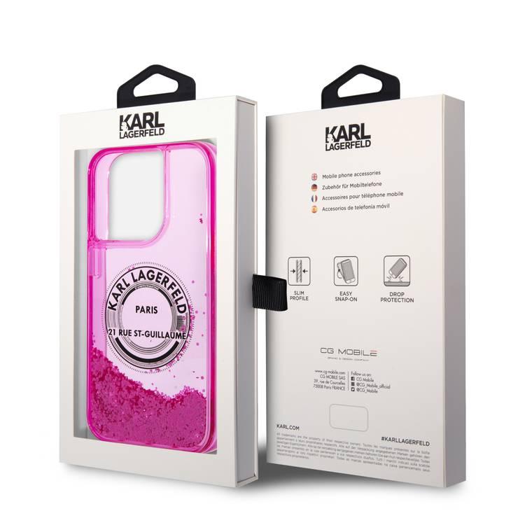 Karl Lagerfeld Liquid Glitter Case Silicone Round RSG Logo Ultra-Thin iPhone 14 Pro Compatibility - Pink