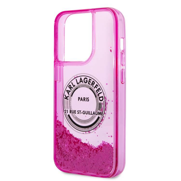 Karl Lagerfeld Liquid Glitter Case Silicone Round RSG Logo Ultra-Thin iPhone 14 Pro Compatibility - Pink