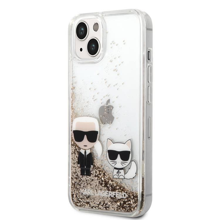 Karl Lagerfeld Liquid Glitter Silicone Case Karl and Choupette Protector iPhone 14 Compatibility - Gold