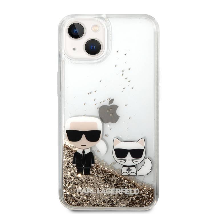 Karl Lagerfeld Liquid Glitter Silicone Case Karl and Choupette Protector iPhone 14 Compatibility - Gold