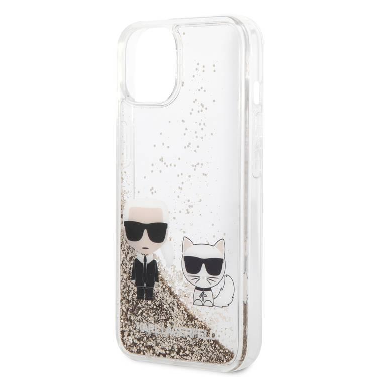 Karl Lagerfeld Liquid Glitter Silicone Case Karl and Choupette Protector iPhone 14 Compatibility - Gold