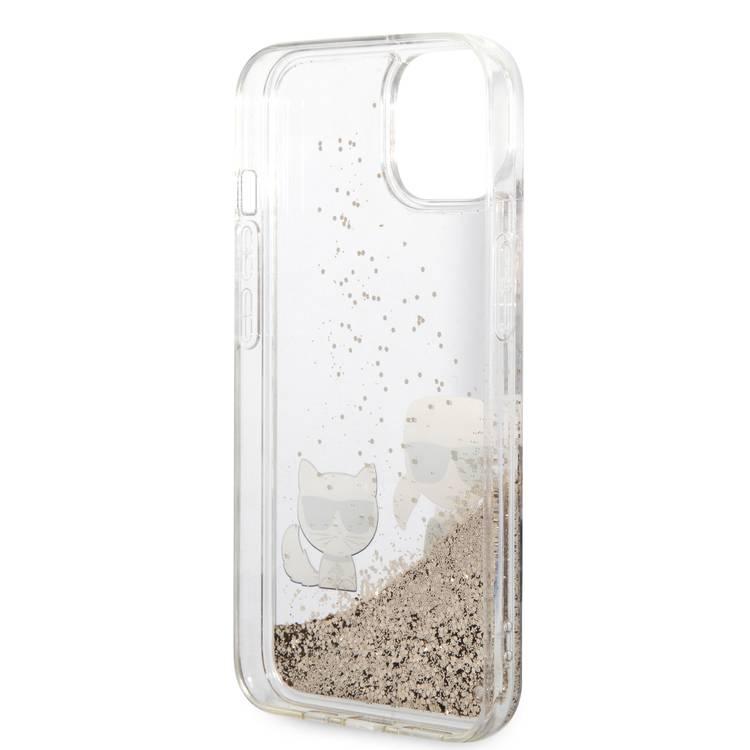 Karl Lagerfeld Liquid Glitter Silicone Case Karl and Choupette Protector iPhone 14 Compatibility - Gold