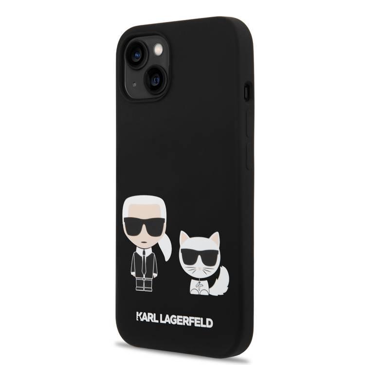 Karl Lagerfeld Magsafe Compatibility Liquid Silicone Case with Karl & Choupette Body iPhone 14 Plus Compatibility - Black