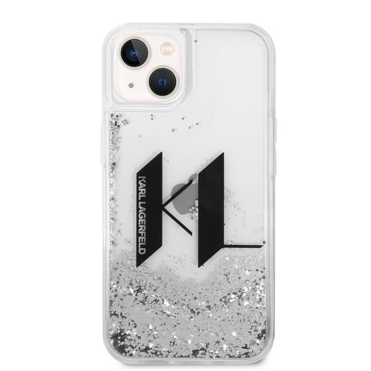 Karl Lagerfeld Liquid Glitter Silicone Case Big KL Logo Protector iPhone 14 Plus Compatibility - Silver