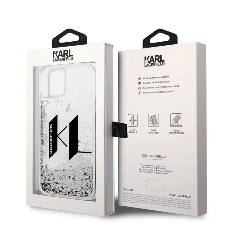 Karl Lagerfeld Liquid Glitter Silicone Case Big KL Logo Protector iPhone 14 Plus Compatibility - Silver