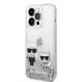 Karl Lagerfeld Liquid Glitter Silicone Case Karl and Choupette Protector iPhone 14 Pro Compatibility - Silver