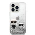 Karl Lagerfeld Liquid Glitter Silicone Case Karl and Choupette Protector iPhone 14 Pro Compatibility - Silver