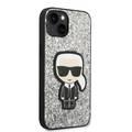 Karl Lagerfeld Glitter Flakes Case with Ikonik Patch Shockproof iPhone 14 Compatibility - Silver