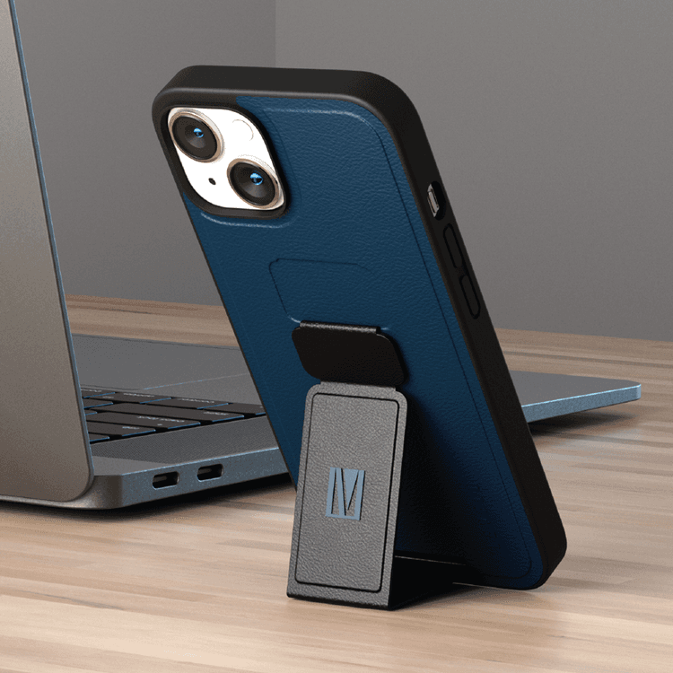 Levelo Morphix Gripstand PU Leather Case - iPhone 14 Plus - Blue