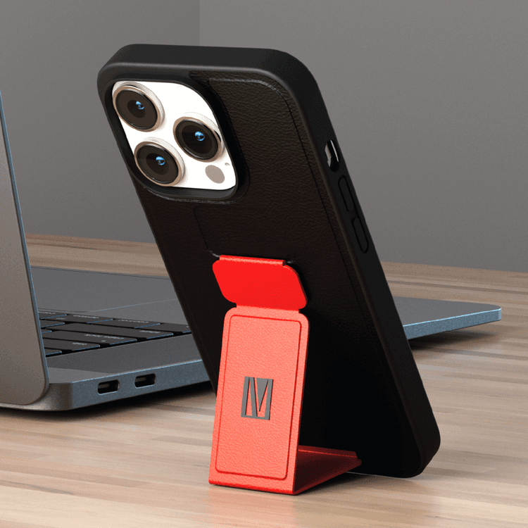 Levelo Morphix Gripstand PU Leather Case - iPhone 14 Pro - Red