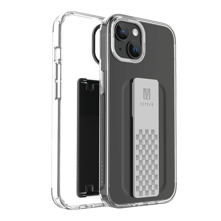 Levelo Graphia IMD Clear Case With Extra Grip - iPhone 14 Plus - Silver
