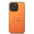 USPA PU Leather Case with Tricolor Stitches & Initials Full Protection iPhone 14 Pro Compatibility - Orange