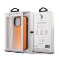 USPA PU Leather Case with Tricolor Stitches & Initials Full Protection iPhone 14 Pro Compatibility - Orange