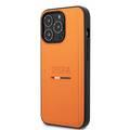 USPA PU Leather Case with Tricolor Stitches & Initials Full Protection iPhone 14 Pro Compatibility - Orange