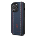 USPA PU Leather Case with Stitched Lines Double Line & Horse Logo iPhone 14 Pro Max Compatibility - Navy