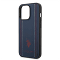 USPA PU Leather Case with Stitched Lines Double Line & Horse Logo iPhone 14 Pro Max Compatibility - Navy