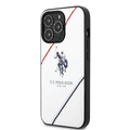 USPA PU Leather Case with Embossed Double Line & Horse Logo iPhone 14 Pro Compatibility - White